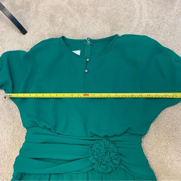 VINTAGE Emerald Green wrap skirt ruched waist dress - Picture 10 of 14